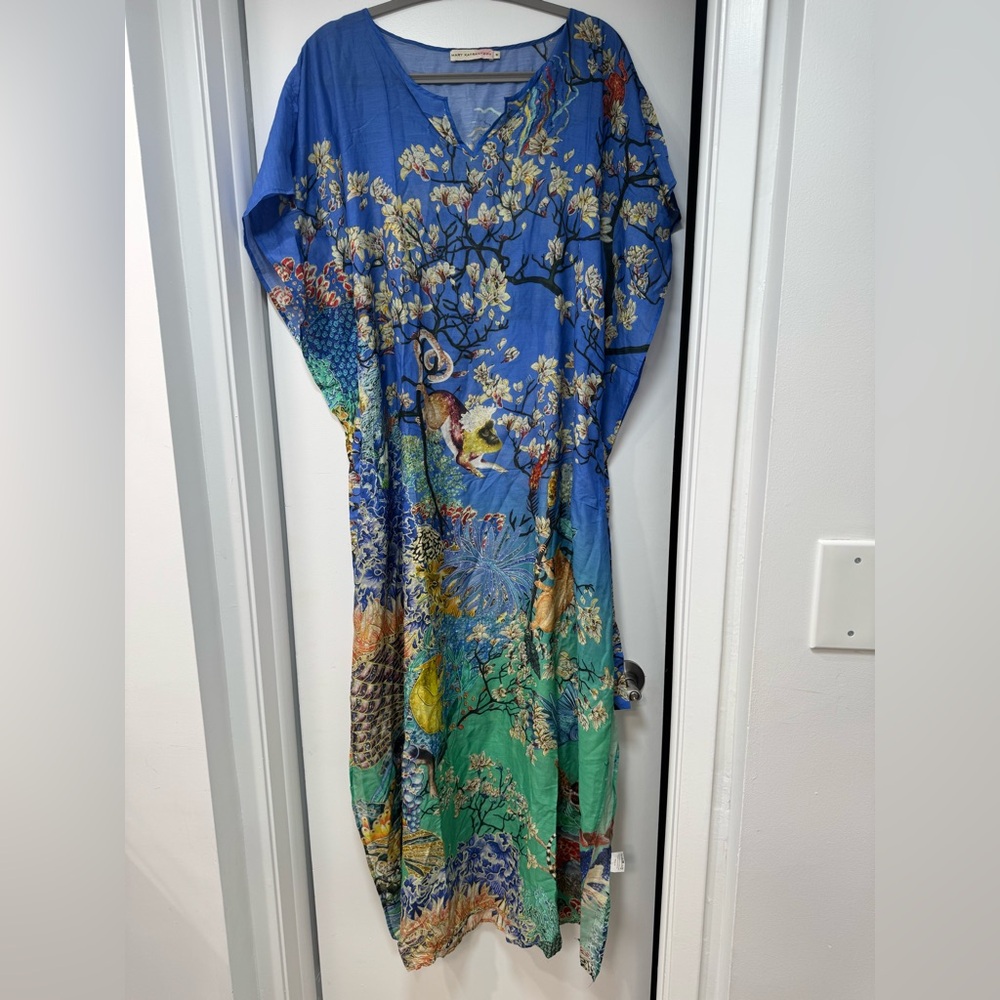 MARY KATRANTZOU Blue and Green Floral Swim Coverup